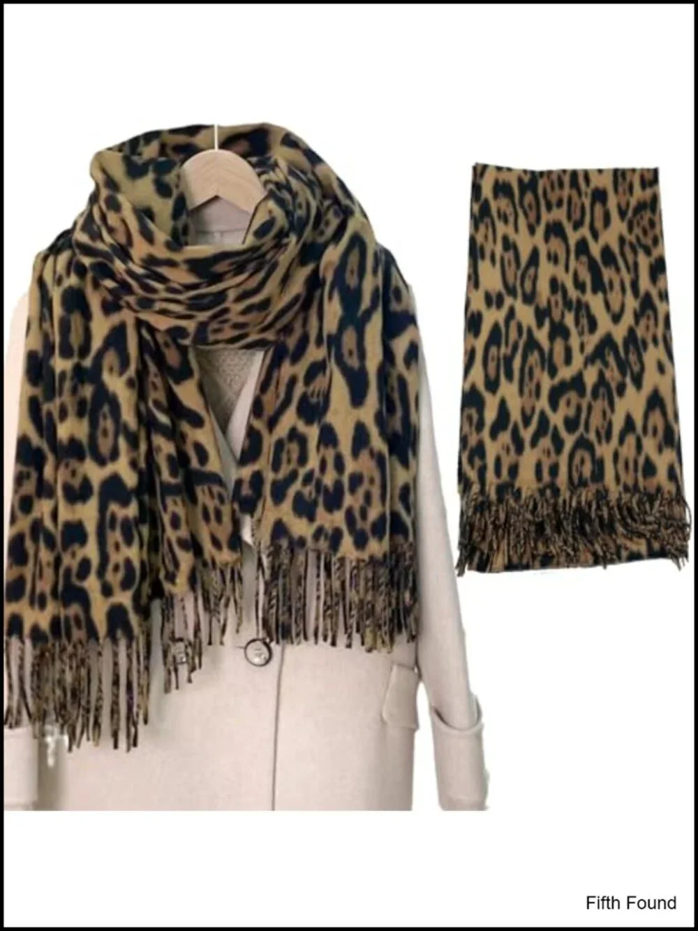 Oversized Leopard Print Tassel Scarf Shawl Wrap for Cold Weather
